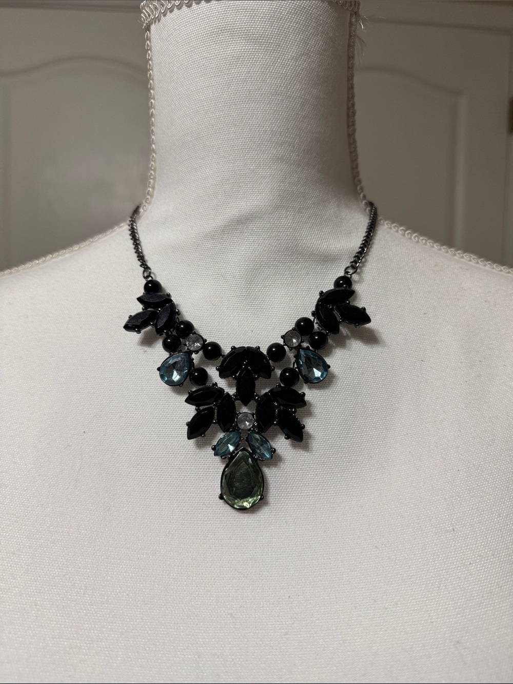 Claire's Black and Teal Green Crystal Statement Necklace